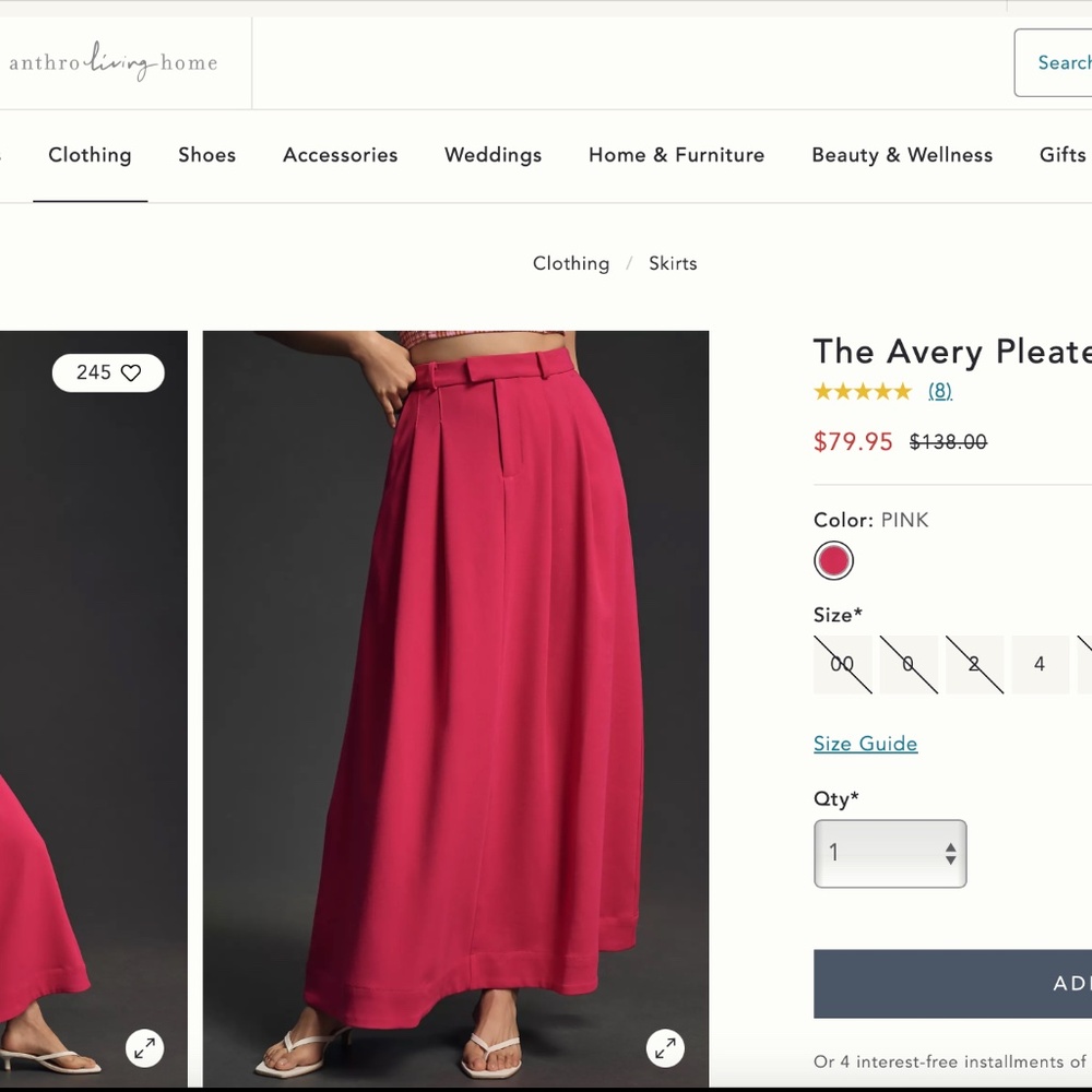 NWT Anthropologie Avery Pleated Maxi Skirt by Maeve